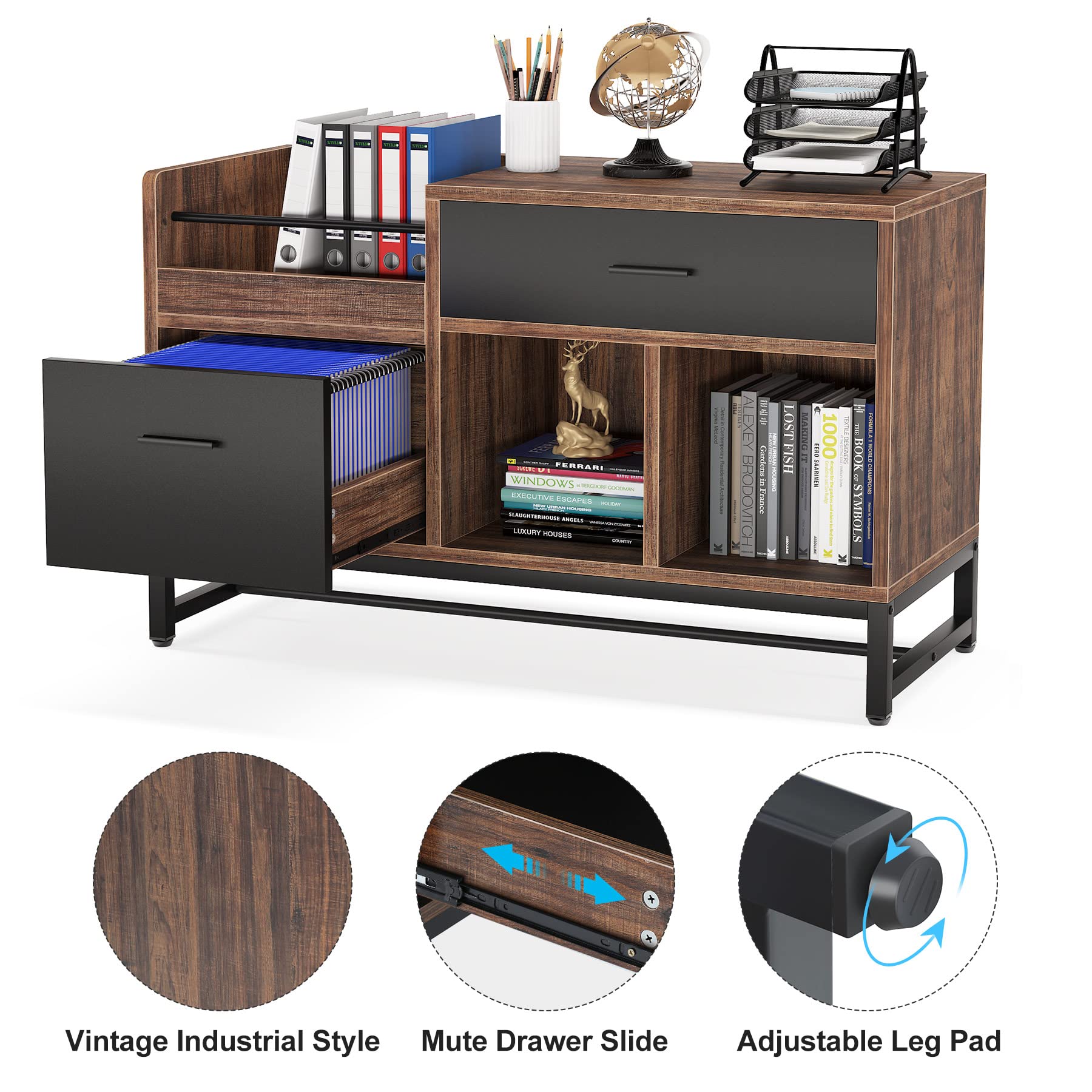 Lateral Filing Cabinet with 2 Drawers & Open Shelves