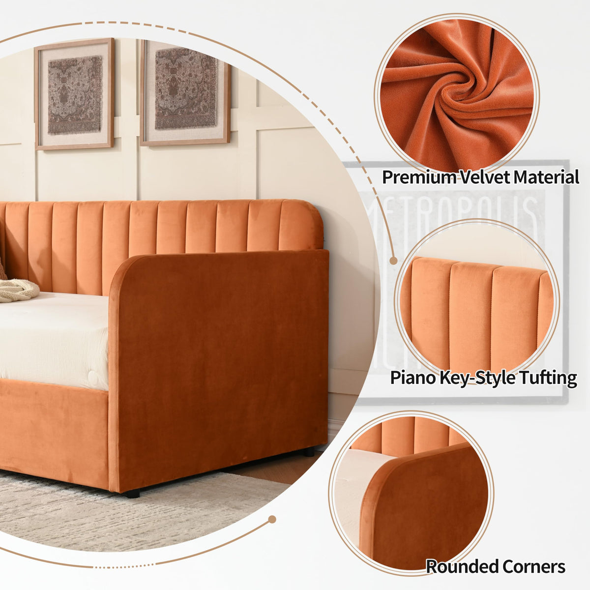 Zanmintaobo Twin Day Bed with Lift Up Storage, Orange