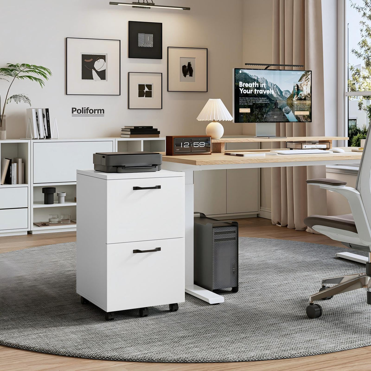 DUMOS 2 Drawer Mobile File Cabinet, Small Under Desk Storage Cabinet, White