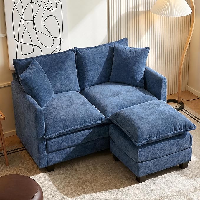 Chenille Cloud Loveseat with Deep Seat, 2 Pillows & Optional Ottoman