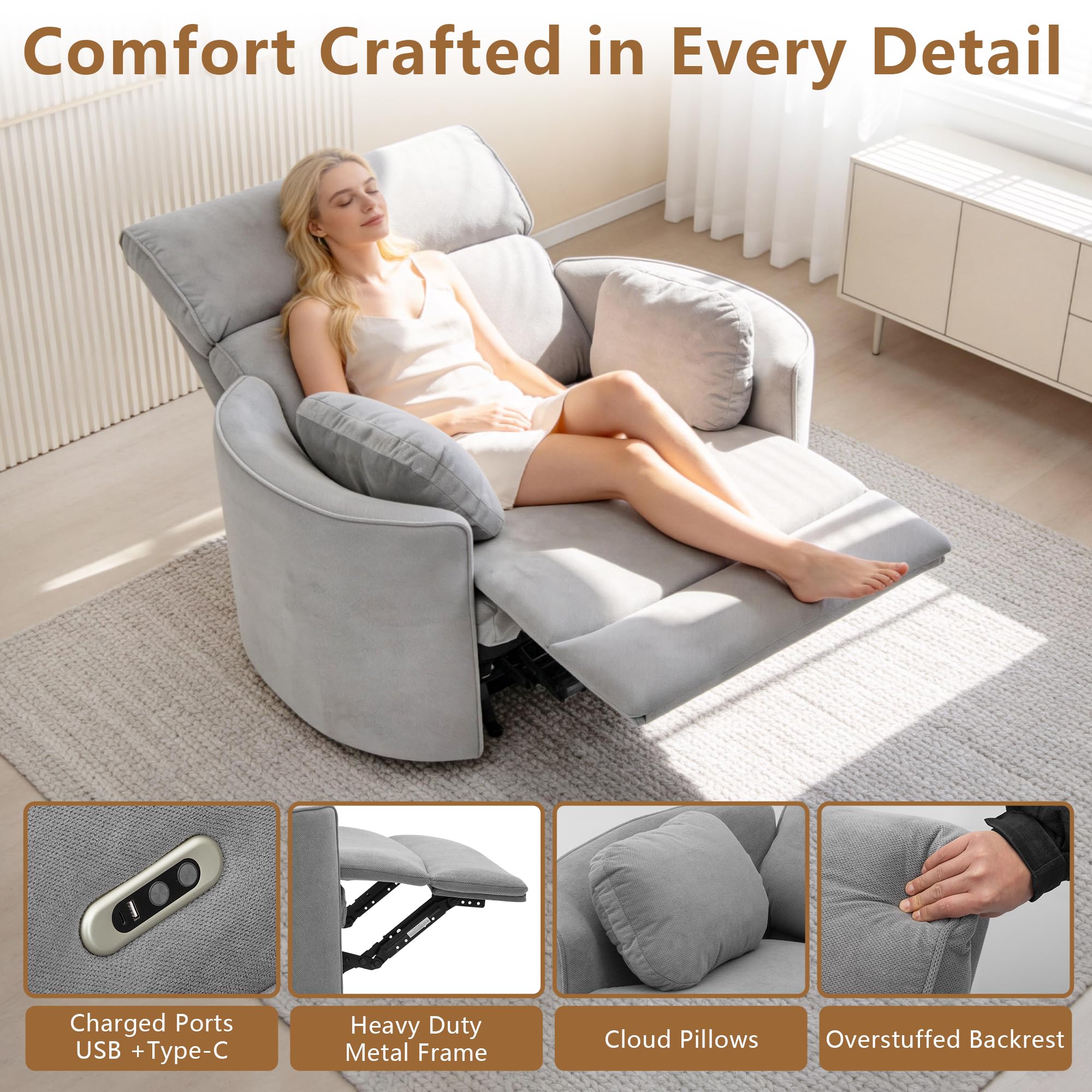 Oversized Power Recliner Chair – 52" Wide, 450 lbs Capacity