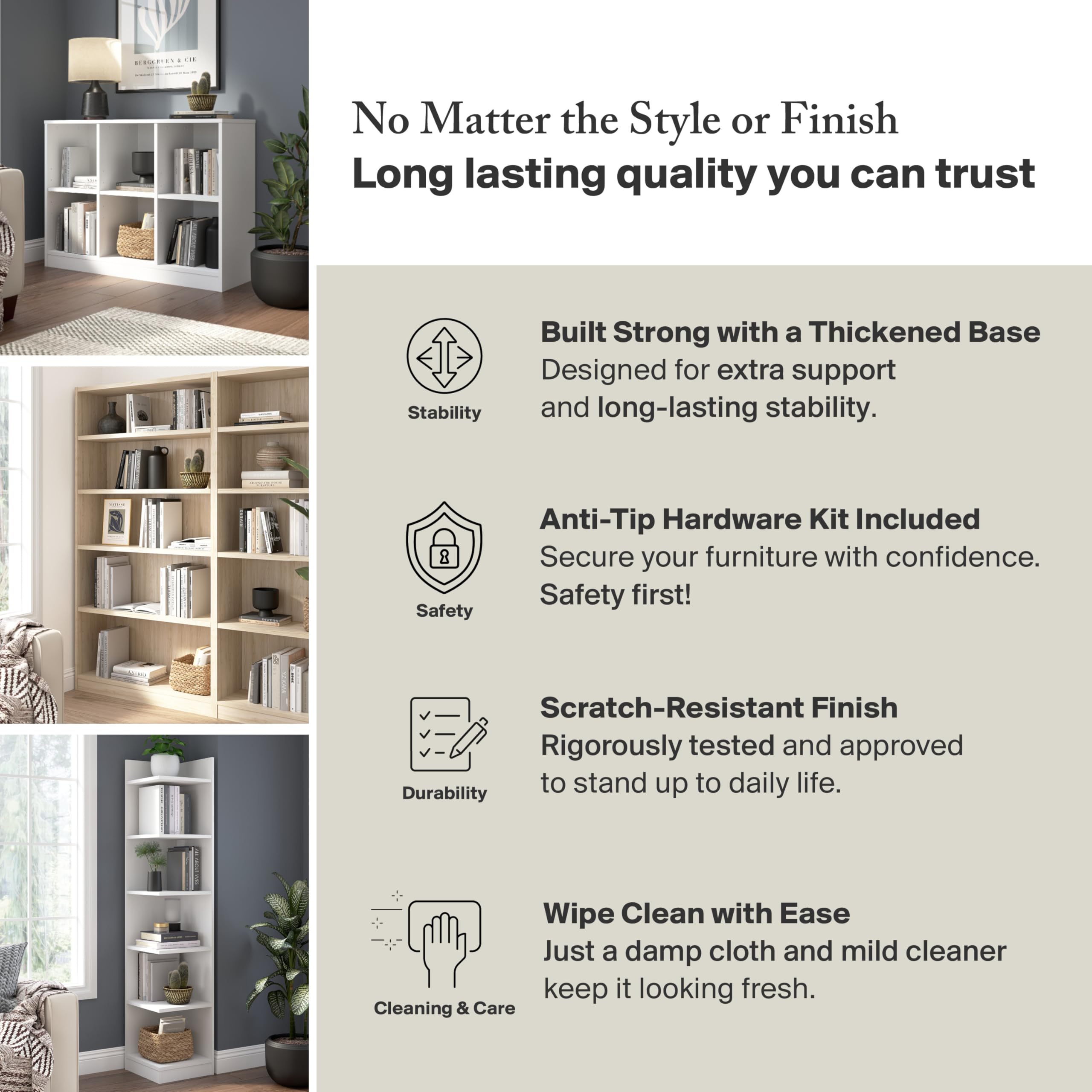Bush Home Small 2 Shelf Bookcase, 2 Tier Bookshelf Storage Cabinet with Adjustable Shelf for Living Room, Bedroom or Home Office, Universal Collection, Platinum Gray