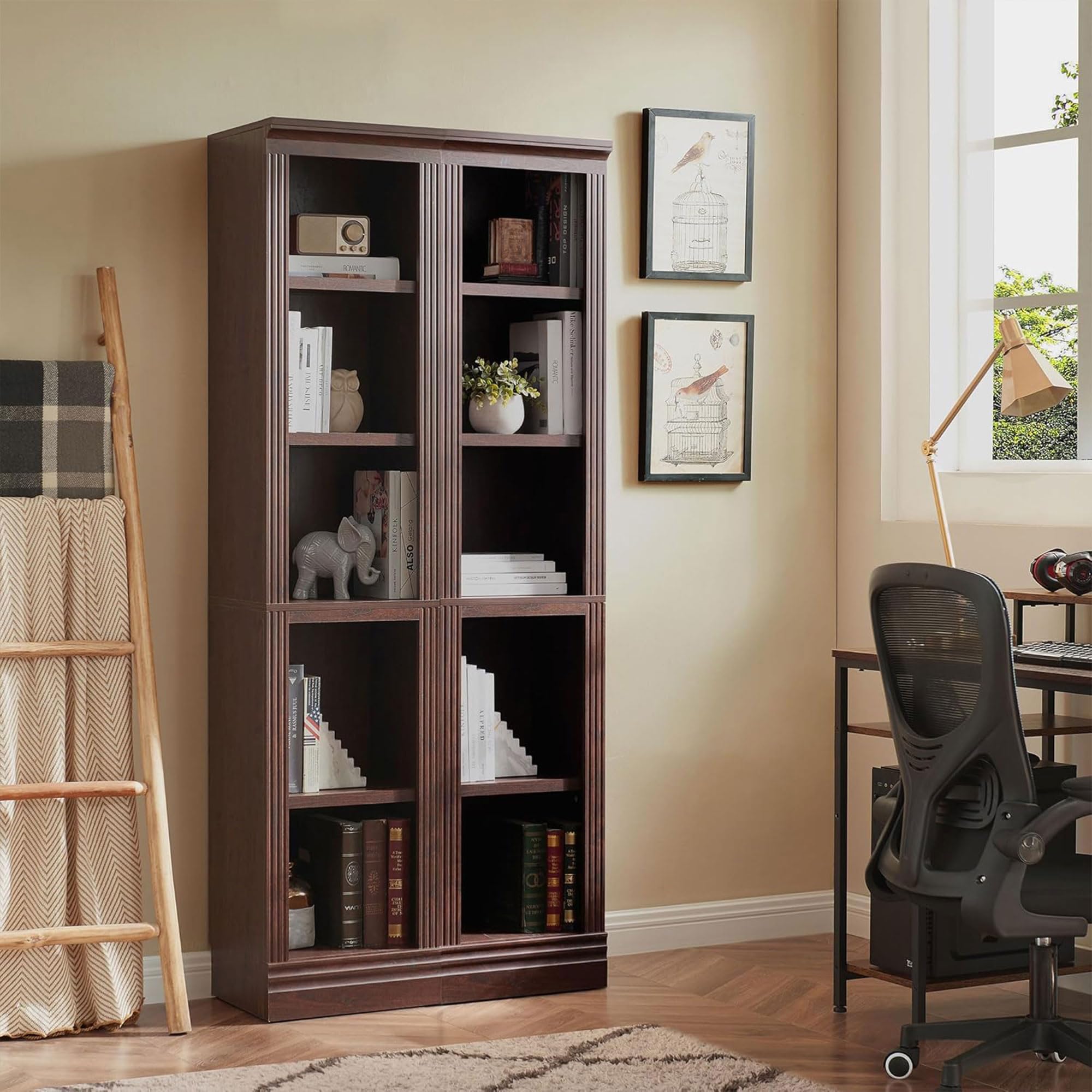 JAHRSTIM Halston Bookshelf, 5-Tier Tall Narrow Storage Shelf, Slim Adjustable Open Shelving Unit Closet Organizer and Storage for Living Room Home Office Bedroom, Modular Narrow Bookcase Bookshelf
