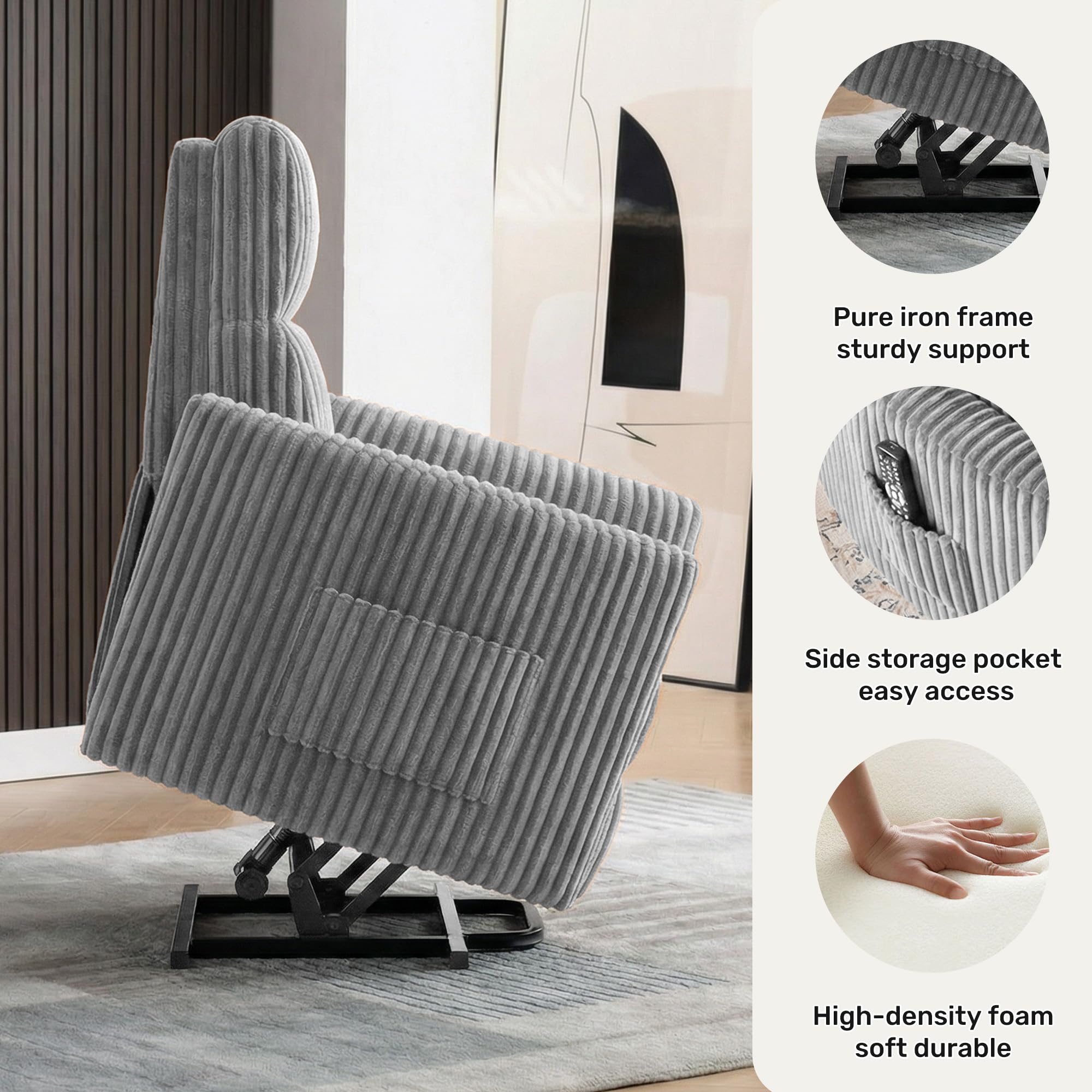 homeokay Power Lift Recliner Chair,Electric Nursery Chair for Elderly Round Plush Faux Fur with Footrest, Grey