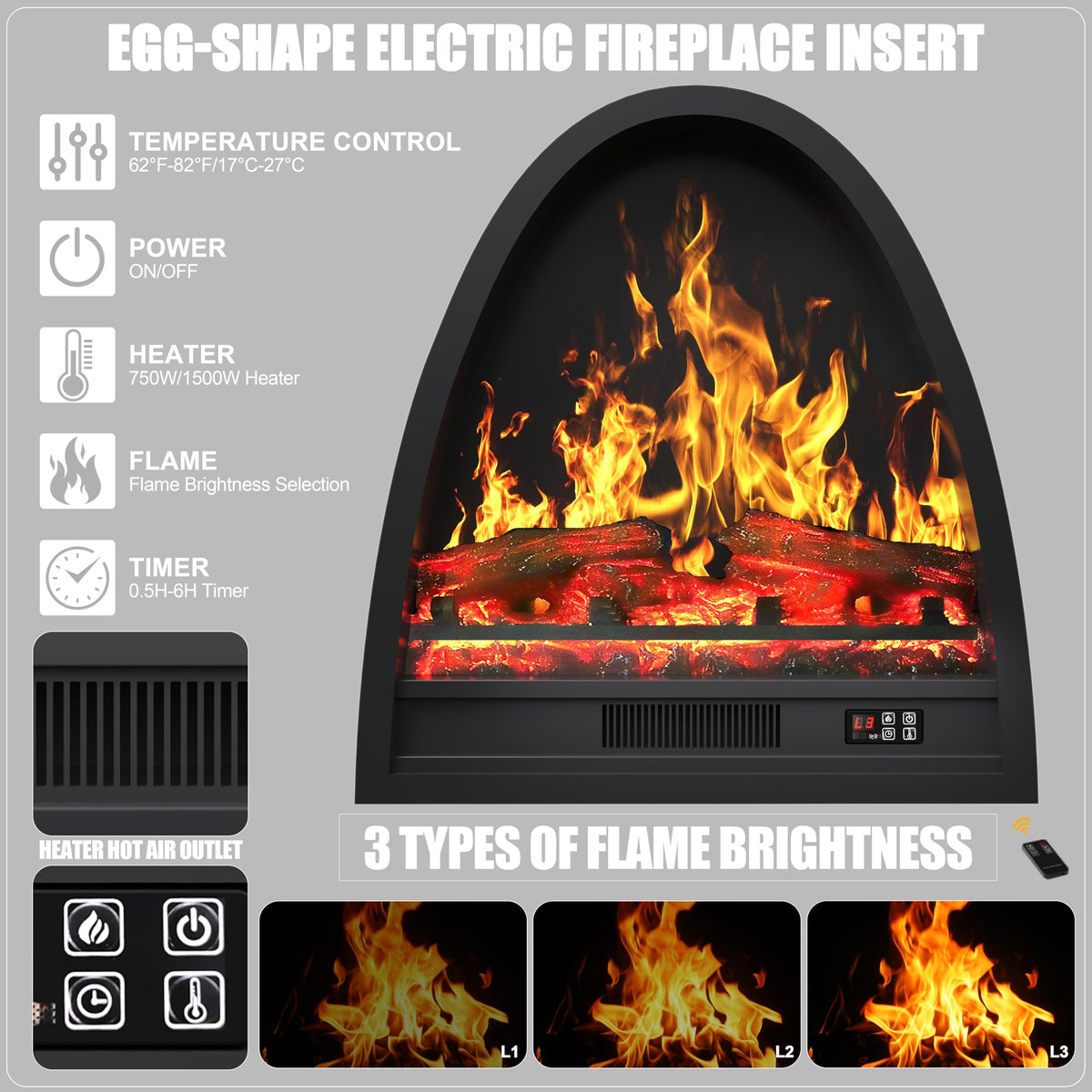 RECHHX 51.2” Solid Wood Electric Fireplace with Mantel, Fireplace TV Stand