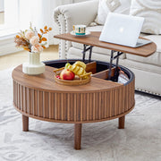 Janmer Home Round Lift Top Coffee Table with Storage, Fluted Mid Century Modern Coffee Tables, Small Space,31.5" Wooden Center Table for Living Room, Apartment, Office (Walnut)