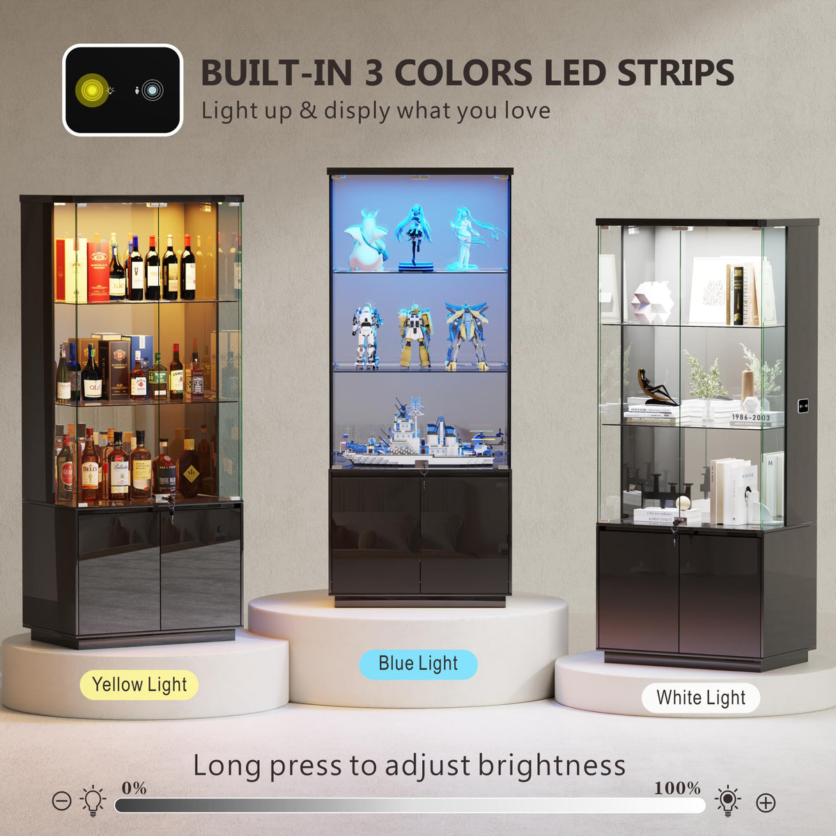 Black LED Glass Display Cabinet