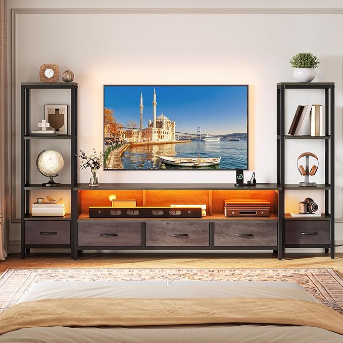 TV Stand with Bookshelves & LED Lighting