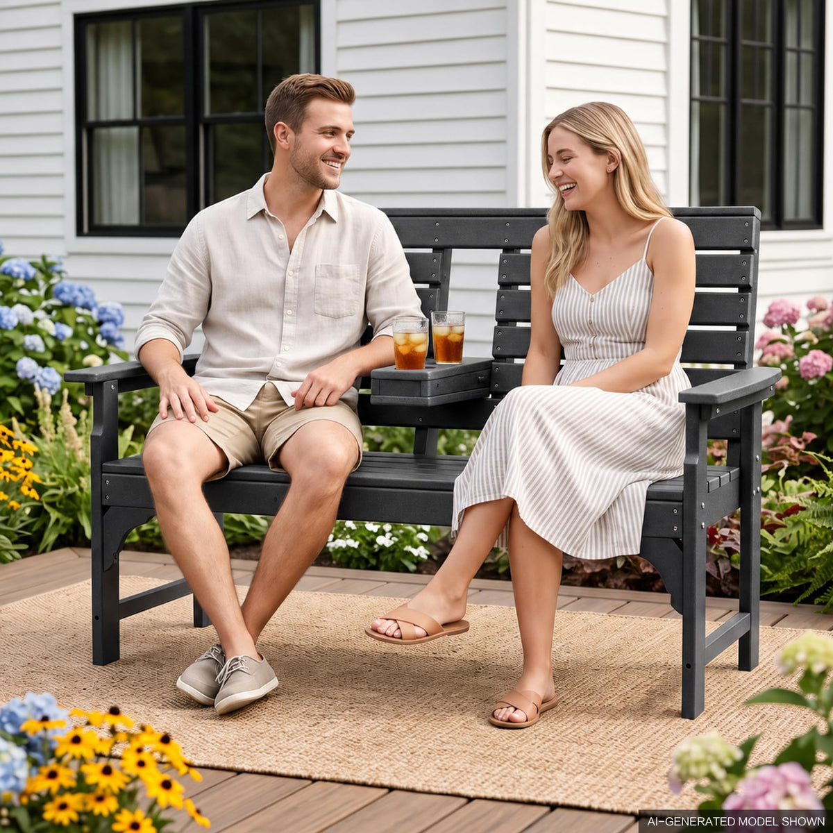 HDPE Outdoor Bench with Cup Holders