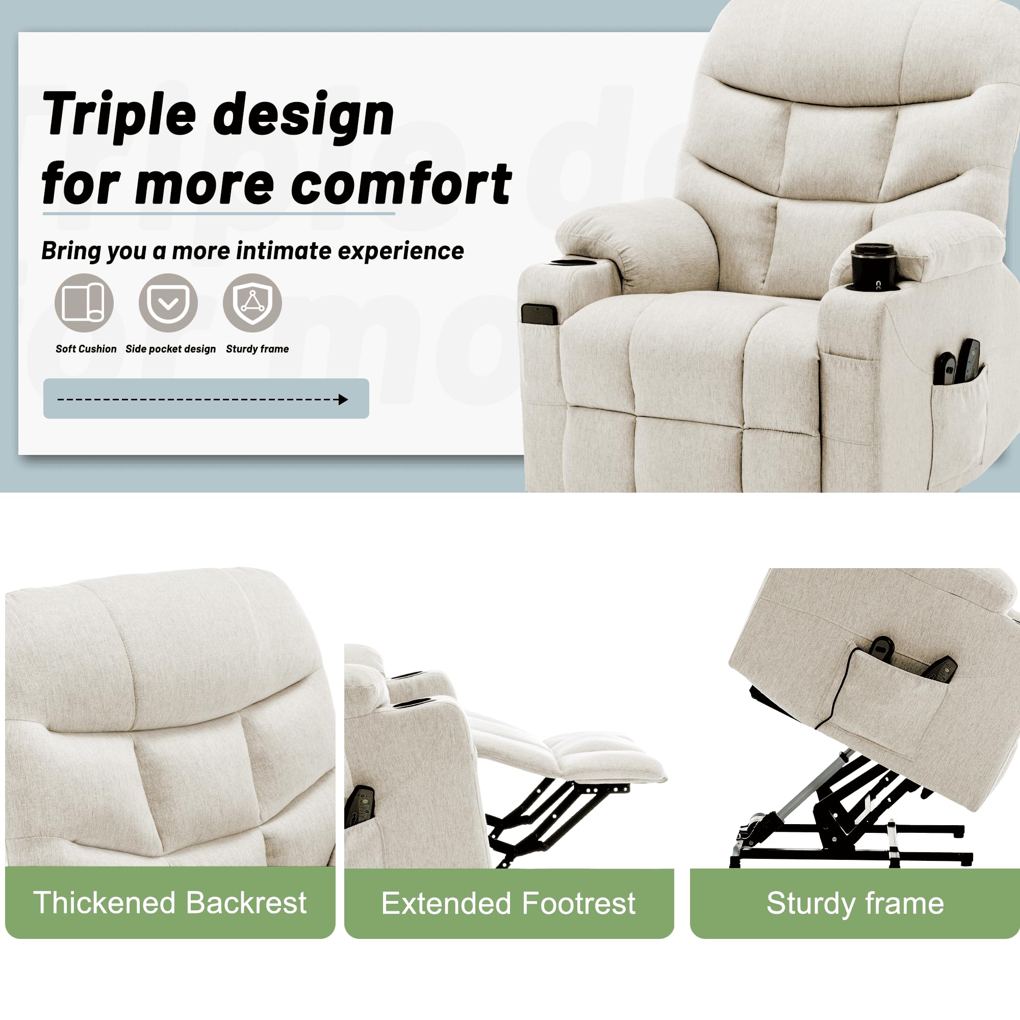 Korser Power Recliner Chair with Massage and Heating, Power Lift Recliner Chair for Elderly and Adults, Electric Recliner with Remote Control and Cup Holders for Living Room