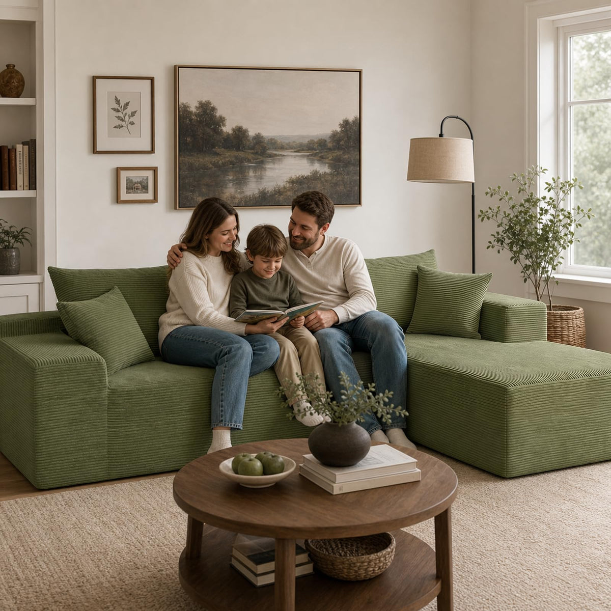 Corduroy L-Shaped Modular Sofa