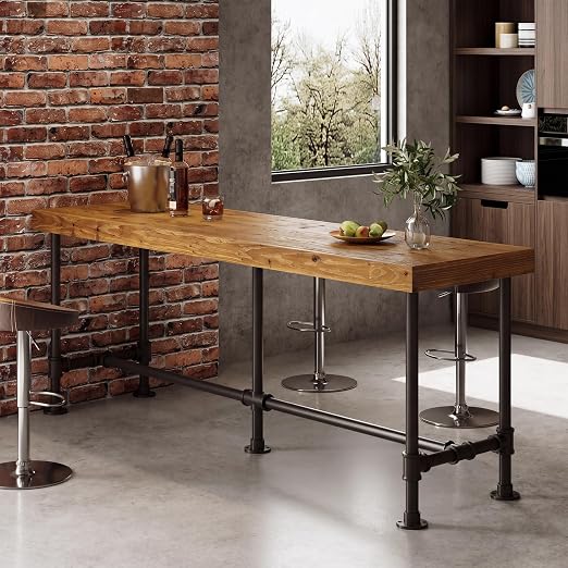 Industrial Solid Wood Bar Table, 70.9" Counter Height Pub Table