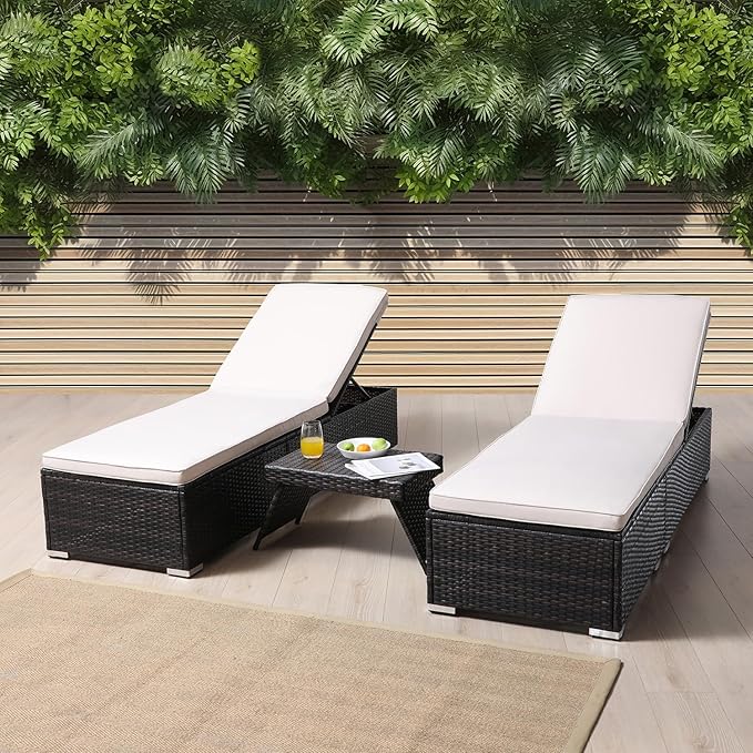 Outdoor PE Wicker Chaise Lounge Set