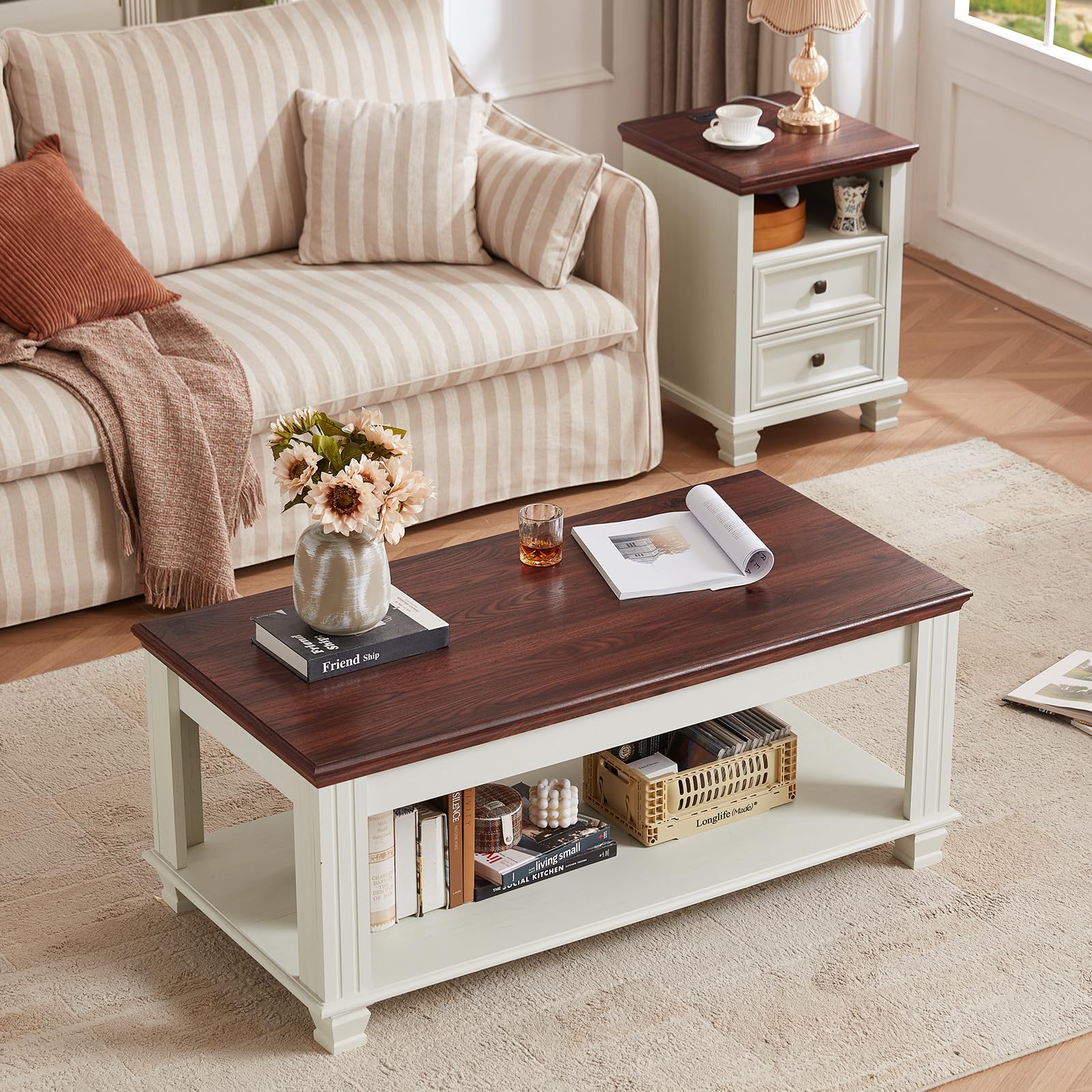 Farmhouse Coffee Table Set of 3 with Drawers