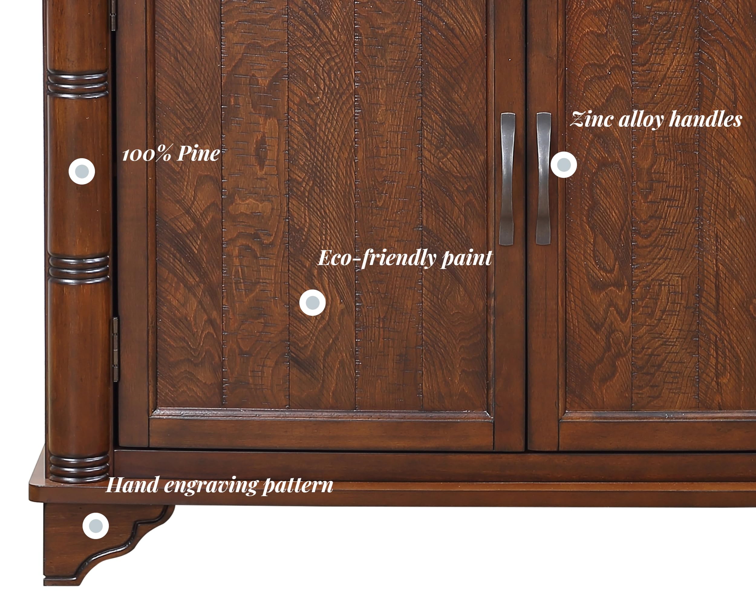 Farmhouse Sideboard Buffet Cabinet with Carved Pattern