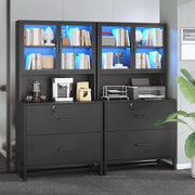 2-Drawer File Cabinet with Lock, Charging Station & Bookshelf