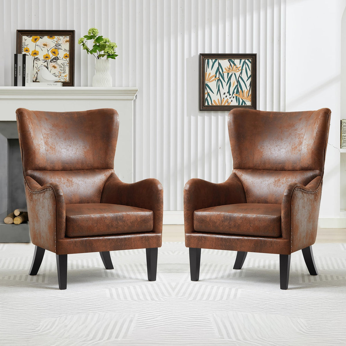 Brown Faux Leather Wingback Chair