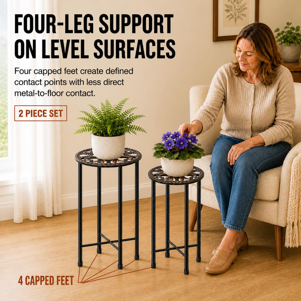 XYCCRX 2 Pack Tall Plant Stands, Metal Pot Holders for Indoor Outdoor Use