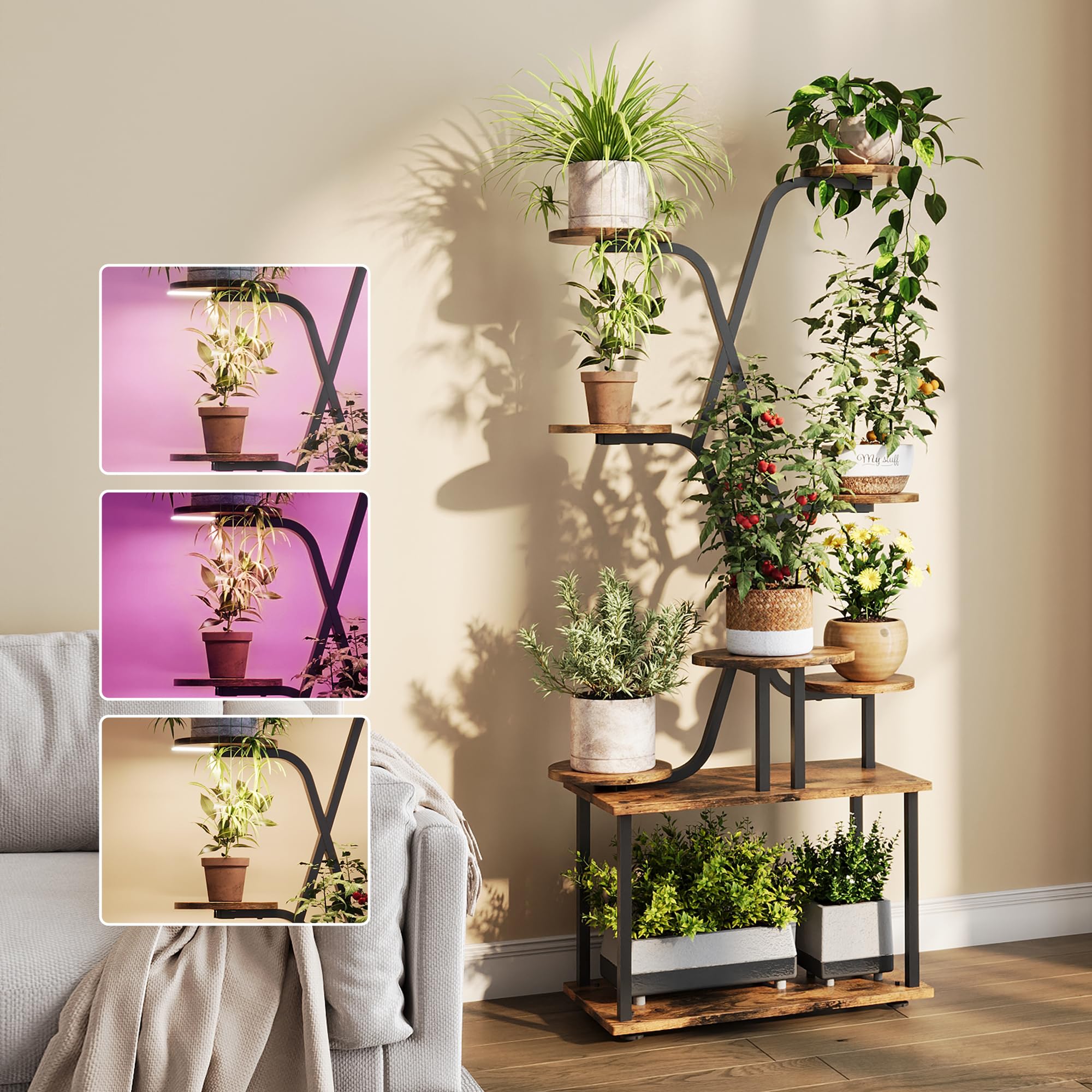 9-Tier Tall Plant Stand with Grow Light
