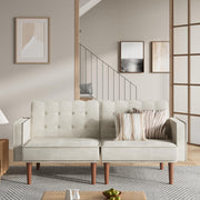 Furnify 71" Velvet Futon Sofa Bed, Versatile Loveseat Couch, Sleeper Sofa with Adjustable Backrest, Mid Century Modern Futon Couch for Small Space, Living Room, Office & Apartment, Velvet Fabric Beige