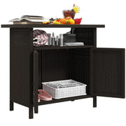 Wicker Outdoor Storage Cabinet with Bar Table