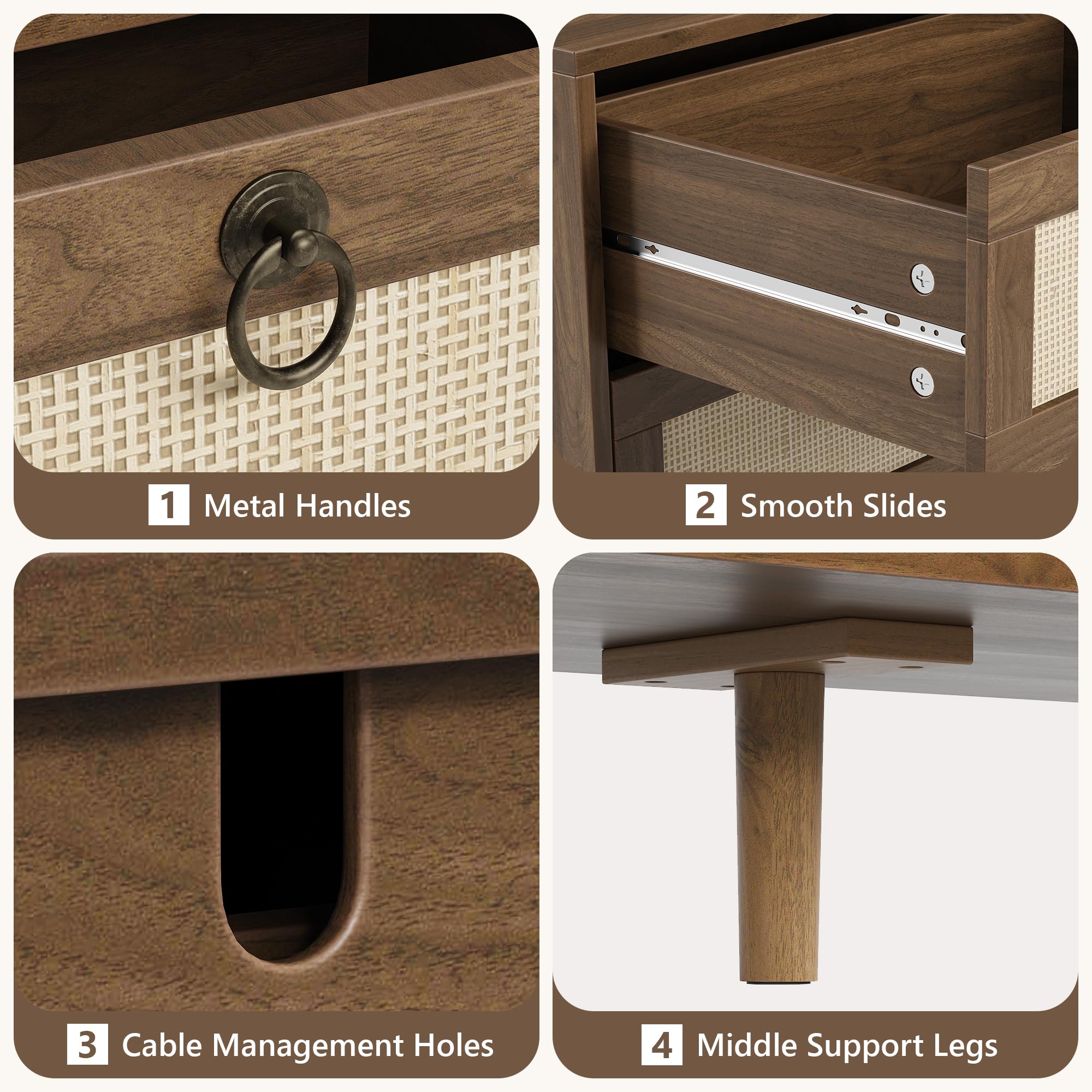 LAZZO 6 Drawer Dresser for Bedroom Dresser for Closet Rattan Chest of Drawers Mid Century Modern TV Stand with Golden Handles for Closet, Living Room and Apartment (Walnut)