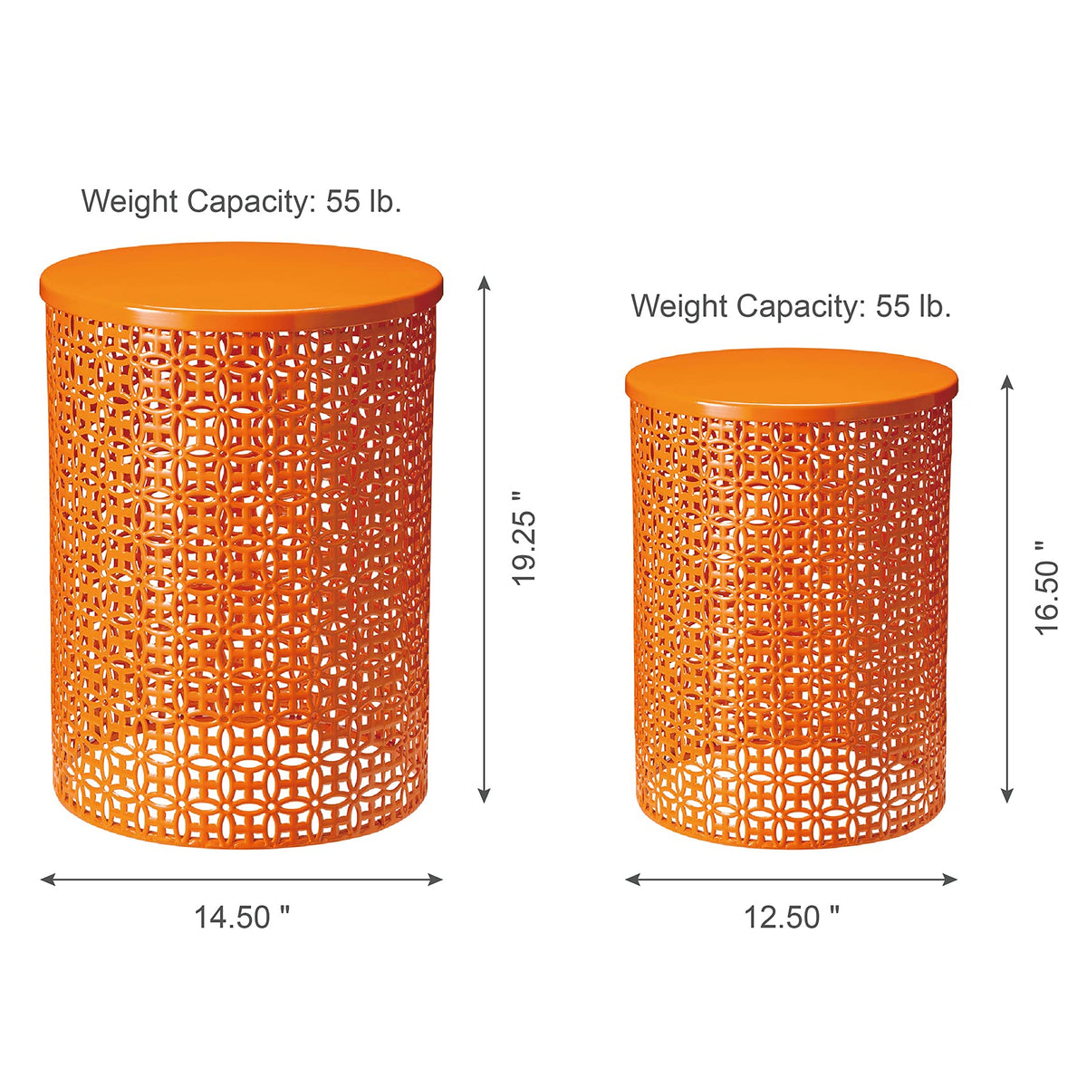 Glitzhome Outdoor Side Table Set of 2, Decorative Garden Stool for Patio Heavy Duty Metal Frame Accent Table Modern End Table, Glossy Orange