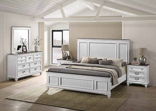 Farmhouse Bedroom Set – Bed, Dresser, Mirror & 2 Nightstands
