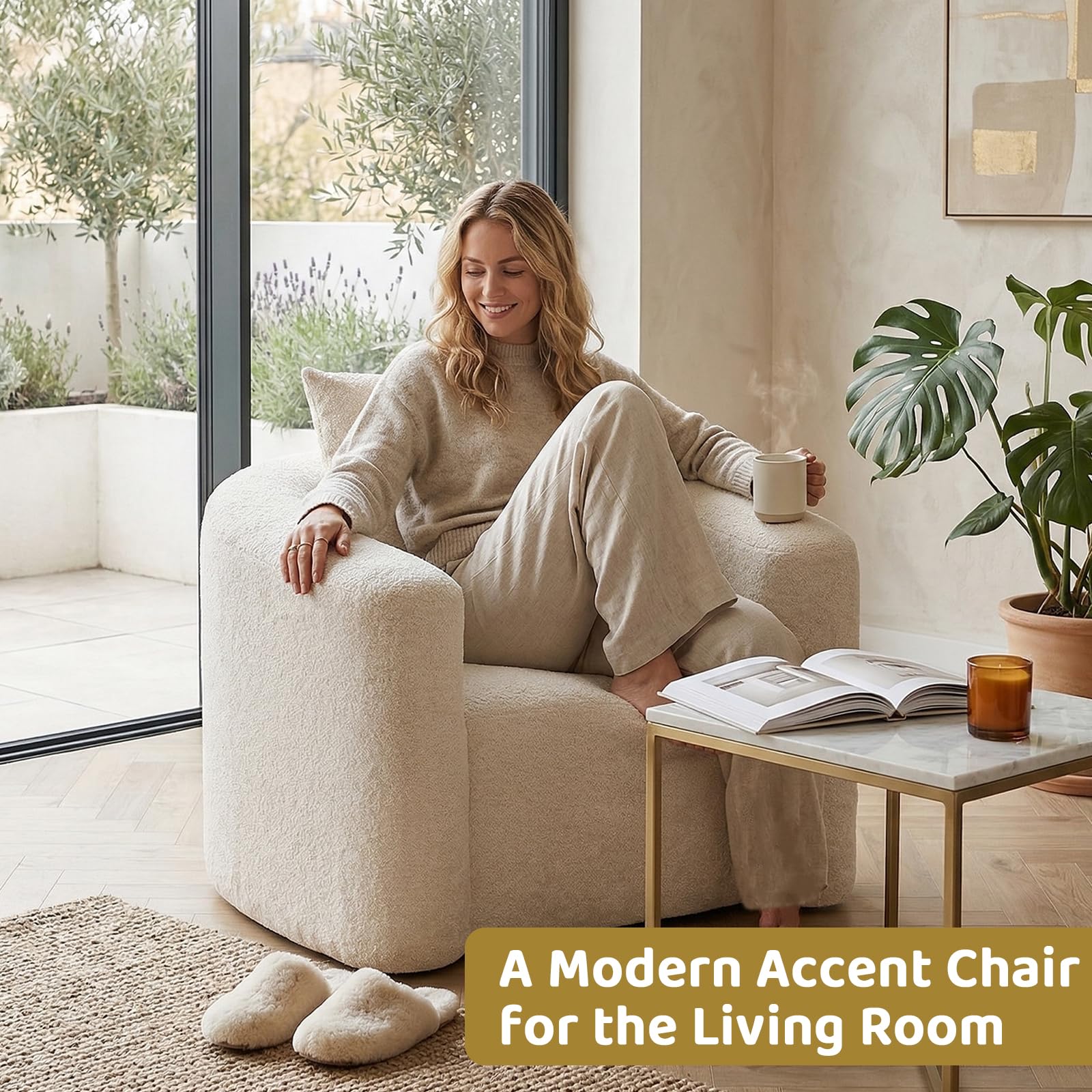 Oversized Accent Chair – Chenille, Curved Back, No Assembly