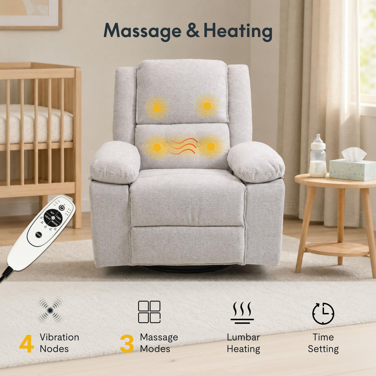 FLEXISPOT XRC2 360° Swivel Nursery Rocking Recliner with Massage & Heat