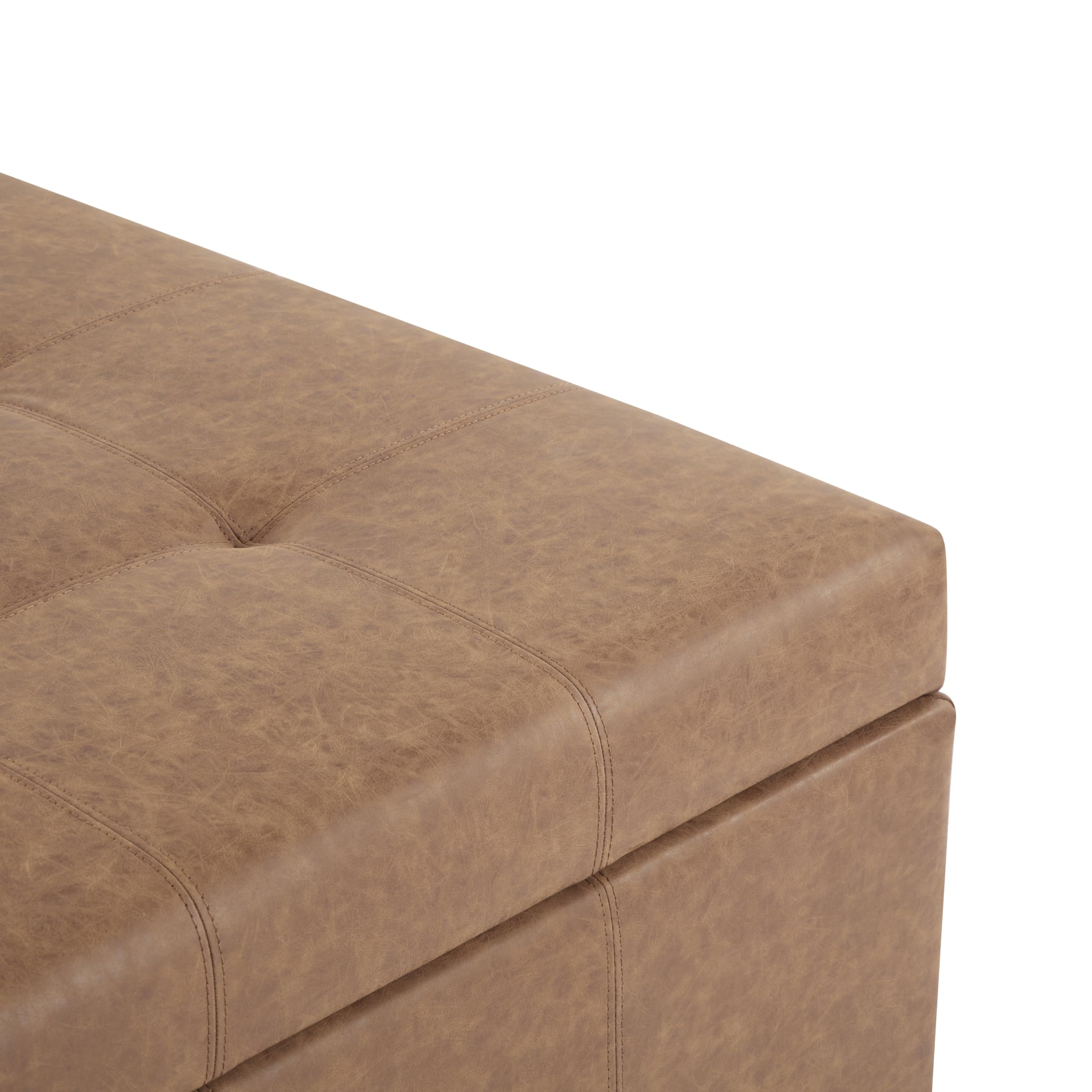 Square Storage Ottoman with Tufted Faux Leather & Wood Legs