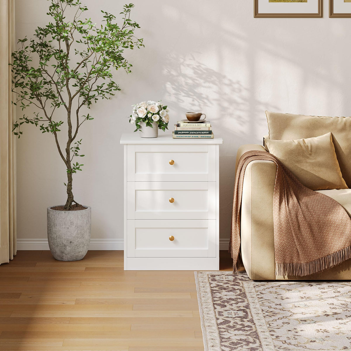 wanan Nightstands Set of 2 with Hidden Drawer, White and Gold
