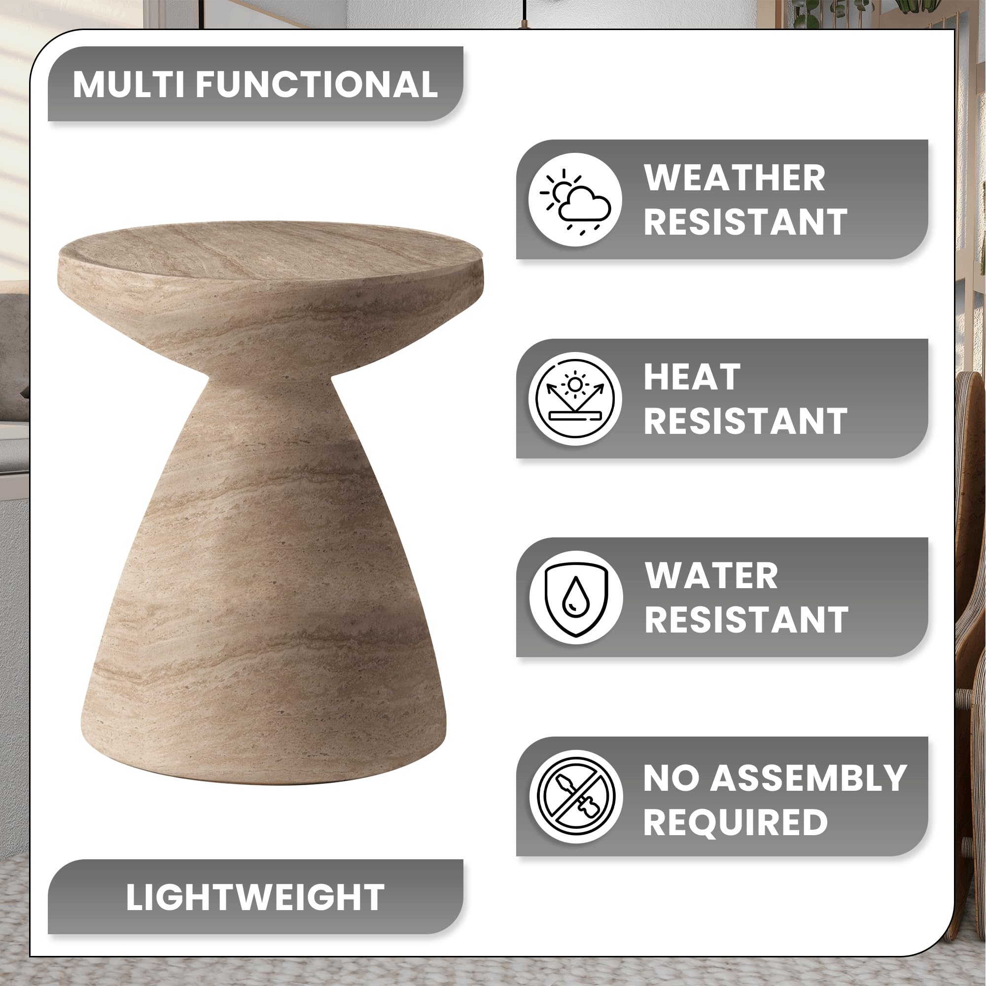 Round Fiberstone Side Table with Pedestal Base