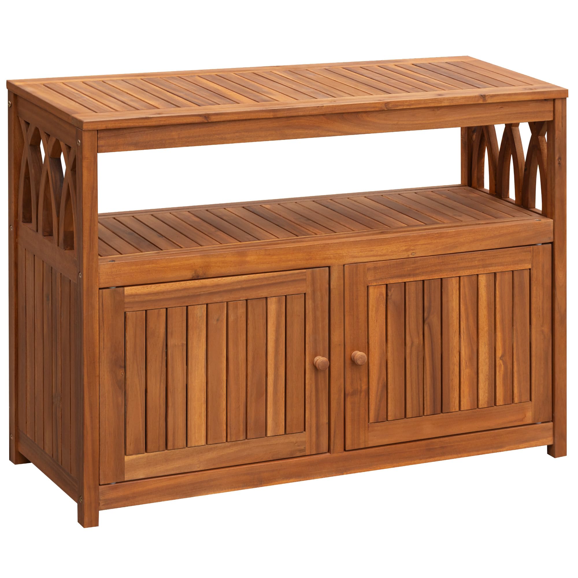 Acacia Wood Outdoor Storage Cabinet with 2 Magnetic Doors