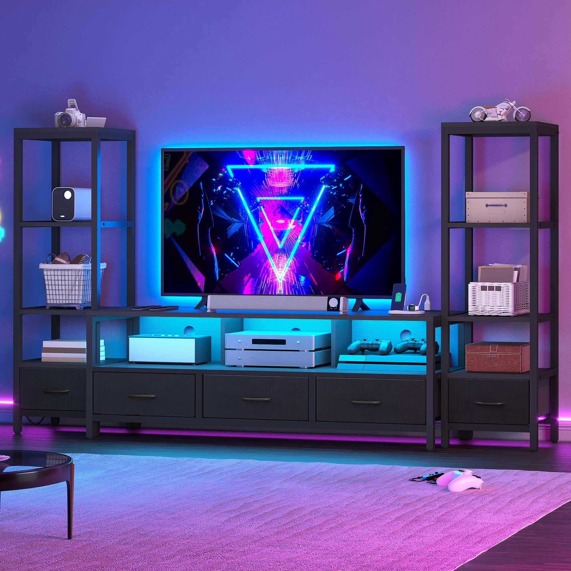Entertainment Center with Bookshelves & LED TV Stand