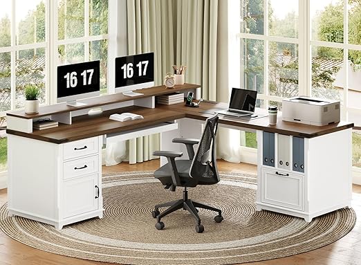L-Shaped Executive Desk with Charging Station