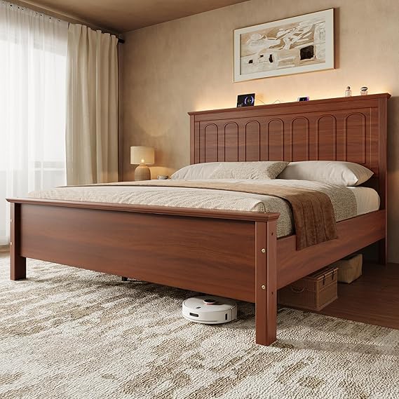 Platform Bed Frame with LED Headboard & Charging Ports