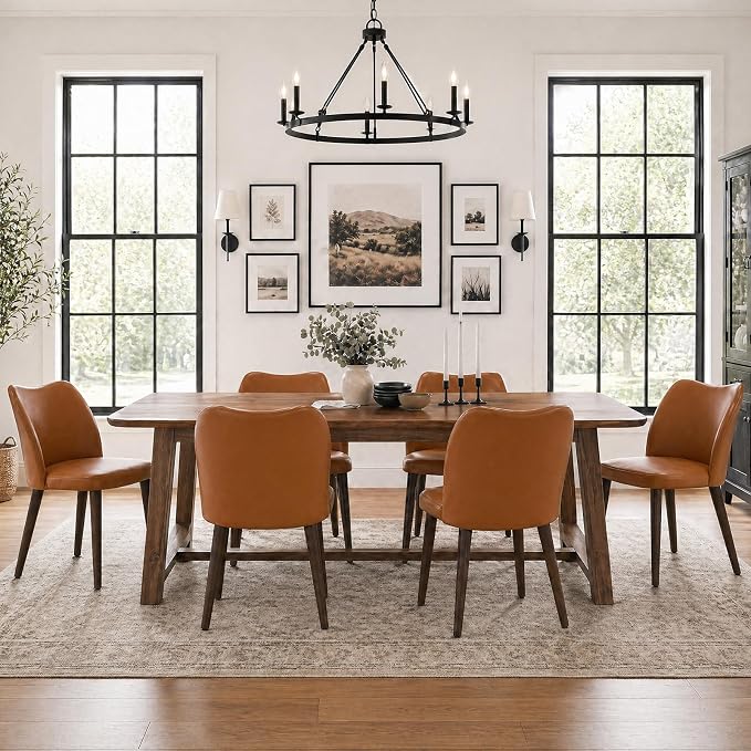 Camel Upholstered Dining Chairs, Set of 6
