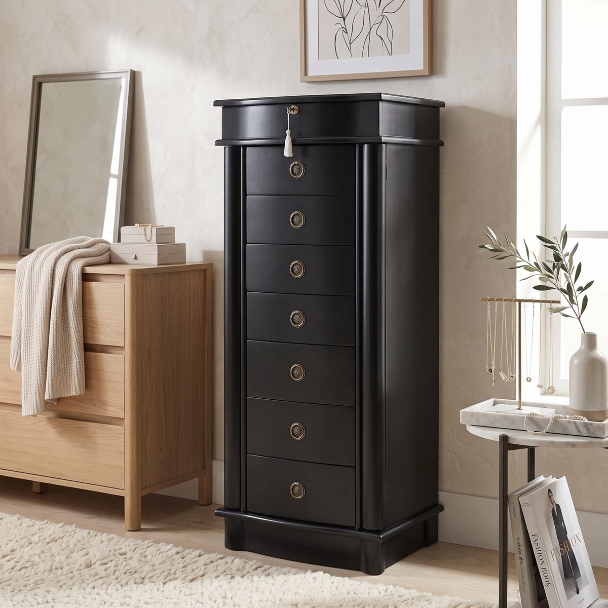Black Locking Jewelry Armoire