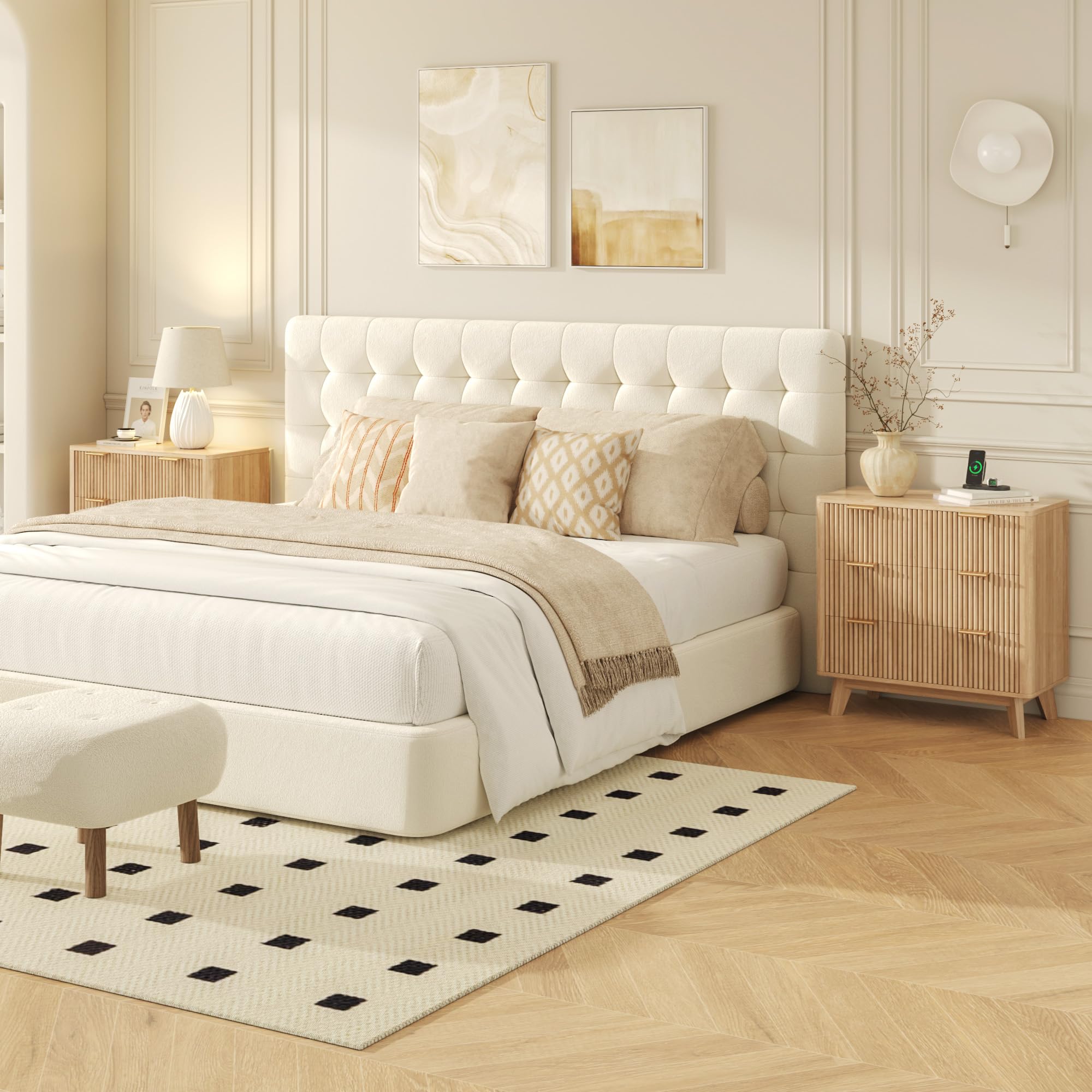 32" Fluted Nightstand with Fast Charging Station & 3 Drawers