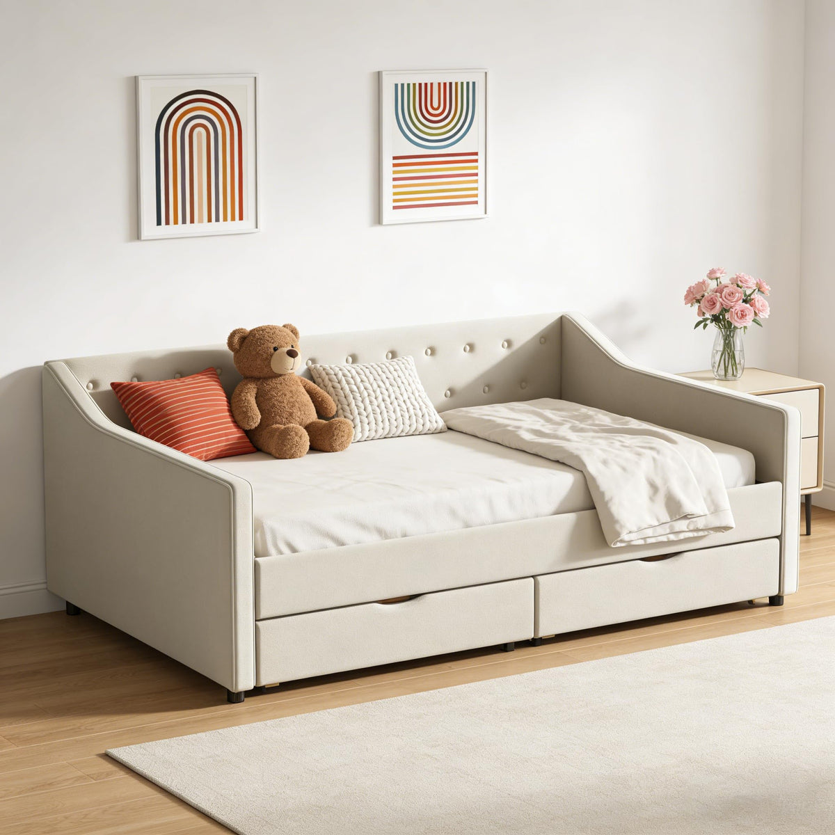 FAVSH Upholstered Full Size Daybed with Drawers
