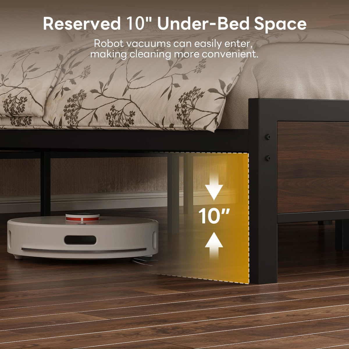 LIKIMIO Queen Bed Frame with Headboard, Unique Mid-Century Modern Design
