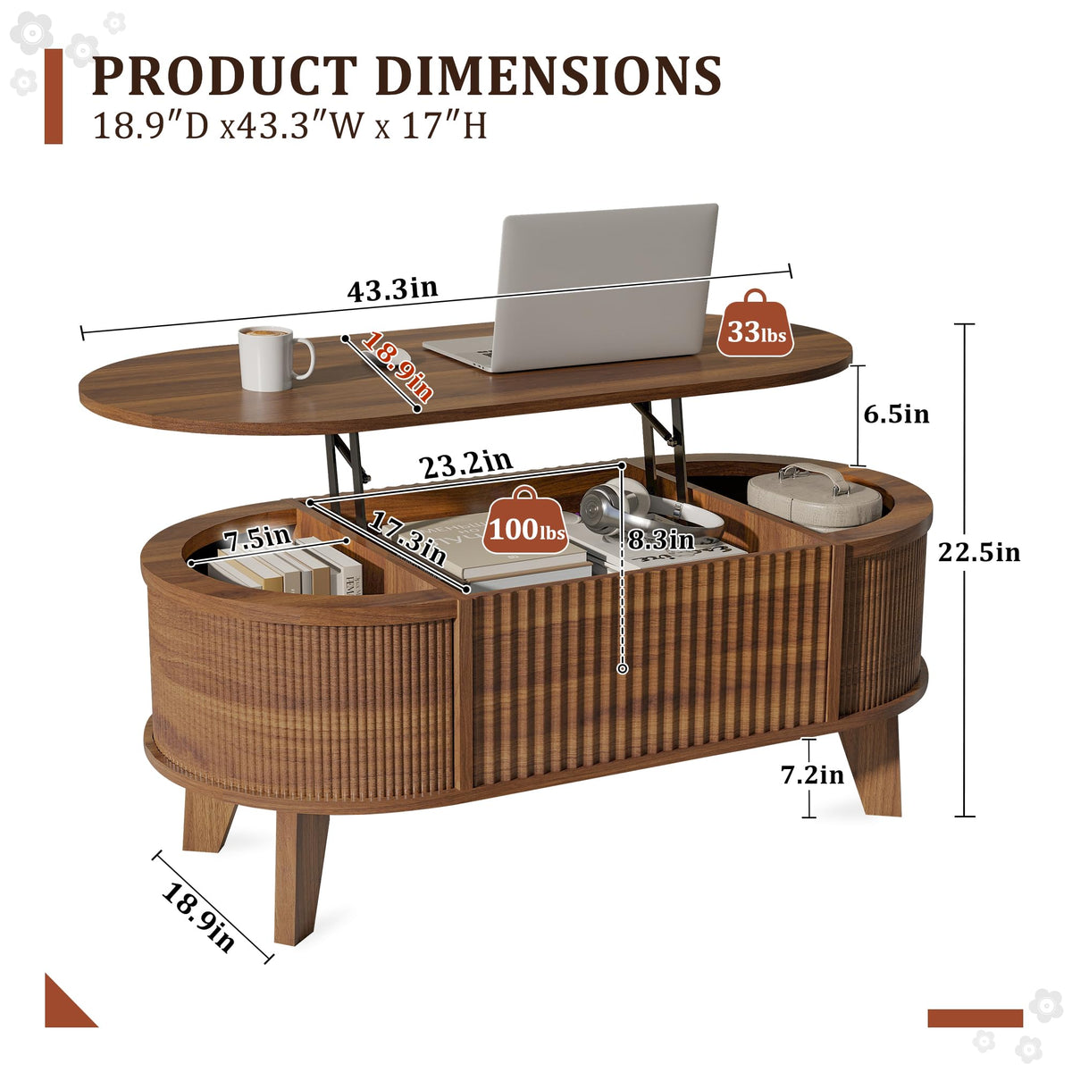 Fluted Lift-Top Coffee Table