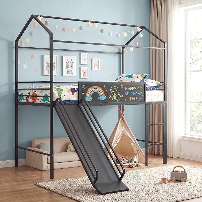 Twin House Loft Bed with Slide