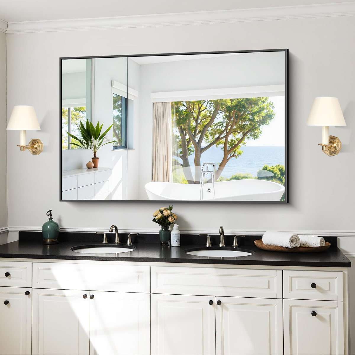 KOCUUY Black Rectangle Mirror, 30"x48" Bathroom Mirrors for Over Sink, Large Black Wall Mounted Mirror, Metal Framed Mirror for Wall, Vanity Mirror for Bathroom Living Room Bedroom Dining Room