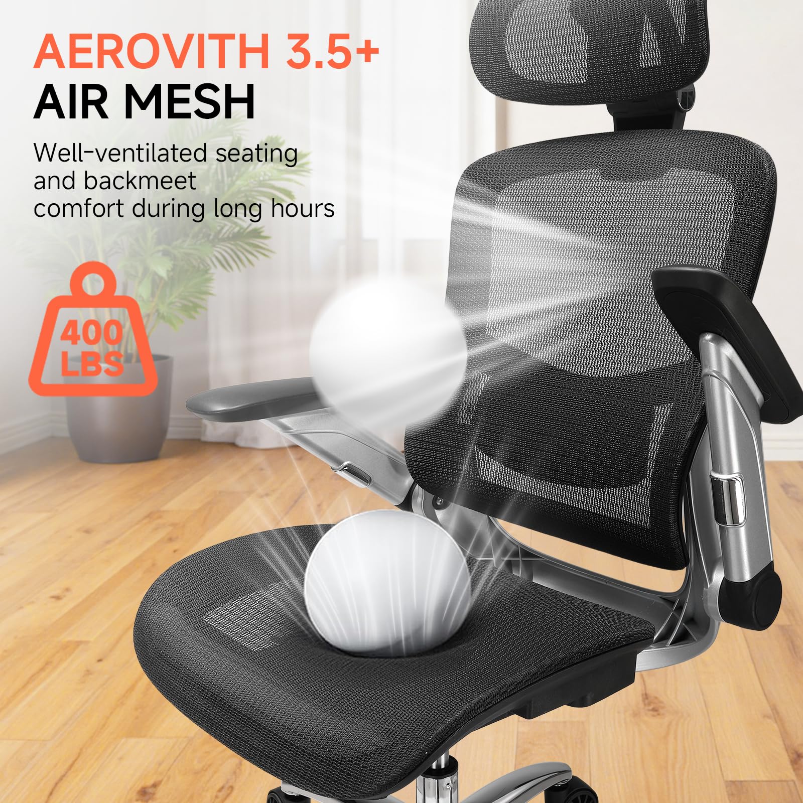Ergonomic Mesh Office Chair with Flip-Up Arms & Lumbar Support