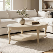 Oval Solid Wood Coffee Table with Storage