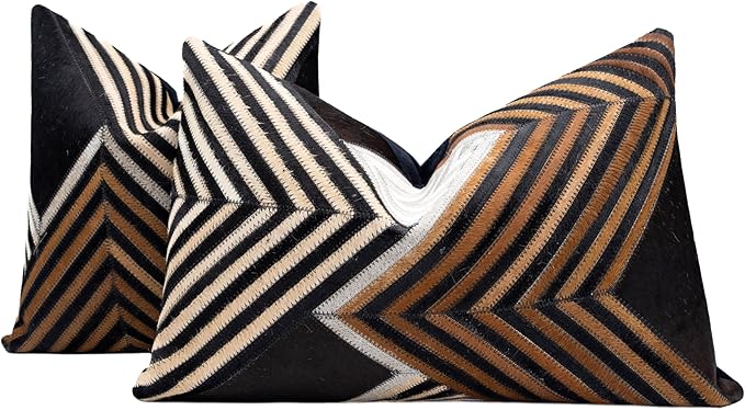 Cowhide Leather Patchwork Throw Pillows