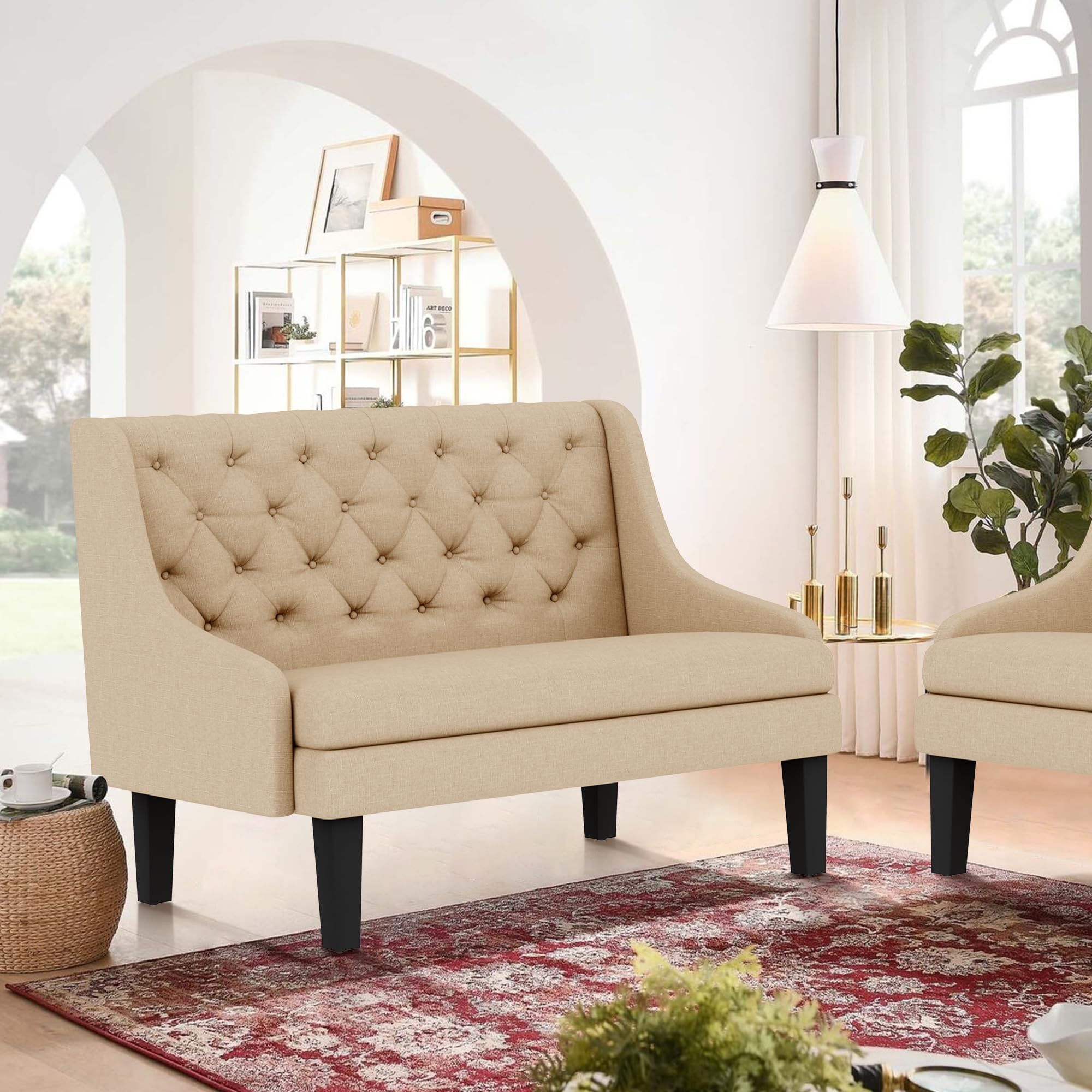 Mid-Century Modern Settee Bench with Back