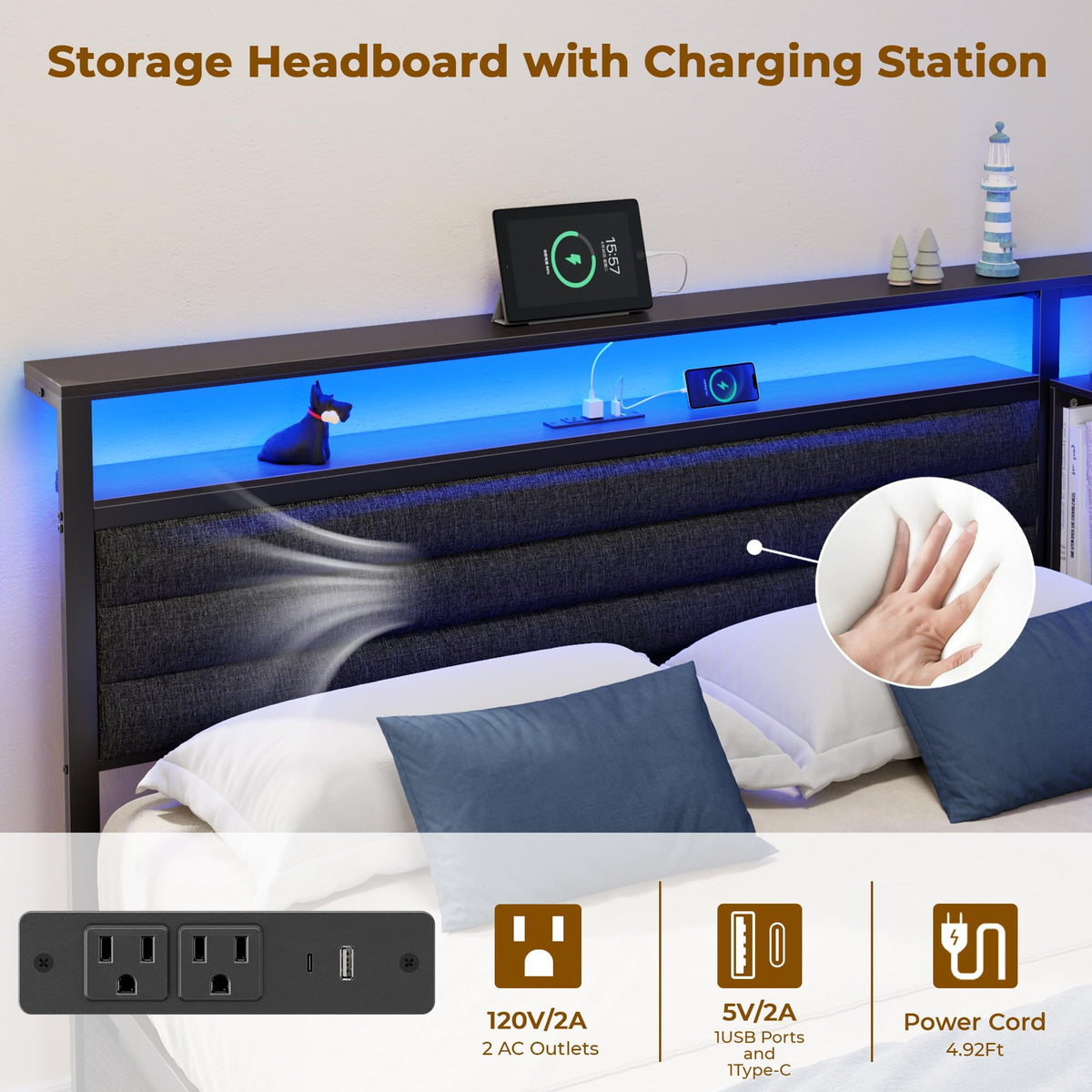 Full Corner Storage Bed with LED Lights